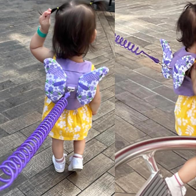 Toddler Harness Leash + Anti Lost Wrist Link, Accmor Kids Butterfly Harnesses with Children Leashes, Cute Baby Leash Walking Assistant Wristband Strap Tether for Girls Outdoor (Purple)