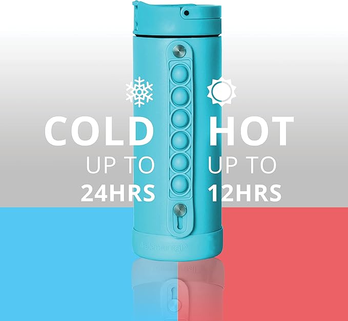 Elemental Iconic Kids Water Bottle for School - 100% Leak-Proof Insulated Water Bottles with Straw Lid & Pop-It Handle for Boys & Girls - Triple-Wall Insulated & BPA-Free, 14oz – Robin’s Egg