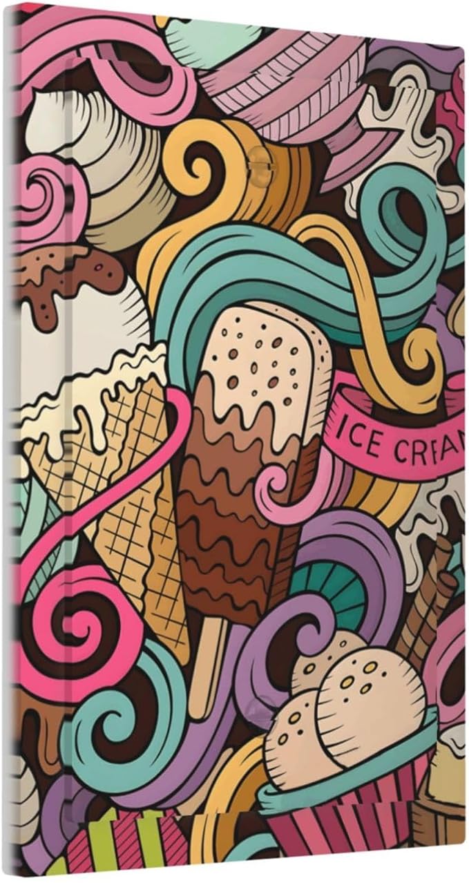 Cartoon Hand Drawn Ice Cream Doodles Colorful Print Light Switch Cover Plate 1 Gang No Device Blank Electrical Wall Plates Faceplate Decorative Switch Plate Covers for Kids Room Nursery Decor