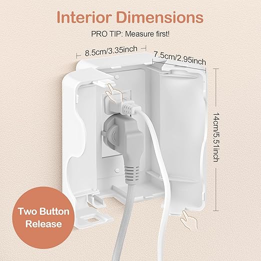 Child Proof Outlet Box Cover, Double Lock System, White, Large Interior Space 4 Pack