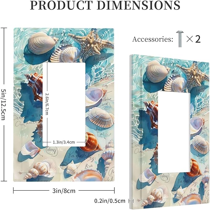 Decorative Outlet Covers Ocean Waves Starfish Conch Scallop Shell 1 Gang Single Rocker Light Switch Cover Plate Wall Plates Gfci Faceplate For Kids Room Nursery Decor