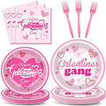 Wiooffen 96 Pcs Galentine's Day Party Plates Napkins Tableware Set Galentines Supplies Disposable Dinnerware Galentines Day Decoration Favors for Valentine, 24 Guests