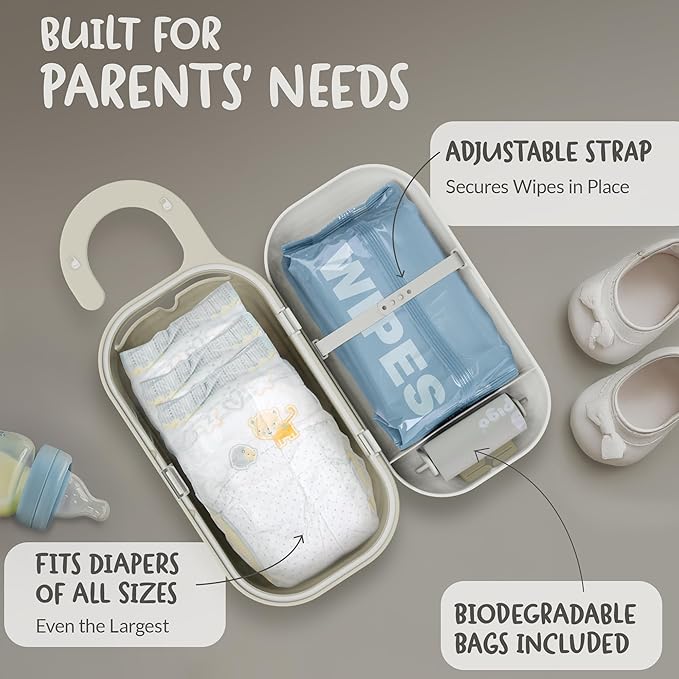 Diaper Bag Wipe Dispenser | 3-in-1 Portable Diaper Caddy Organizer, Baby Wipe Holder with Disposable Bags | Baby Essentials for Newborns, Toddlers, Travel & Baby Shower Gifts