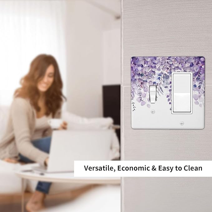 Purple Plants Leaves Eucalyptus Vine Floral Flowers Outlet Covers 1 Toggle 1 Rocker Combination Decorative Wall Plate Electrical Switch Plates Light Switch Cover Plate for Bedroom Living Room Decor