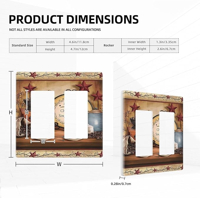 Decorative Kitchen Country Life 2 Gang Decorator GFCI Wall Plate, Lodge Texas Star Coffee Electrical Outlet Receptacle Light Switch Cover Double Rocker for Dimmer, (Hotel Cottage Clock Cafe Theme)