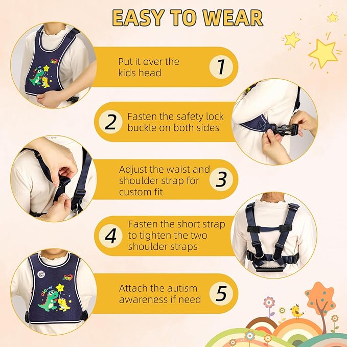 Safety Walking Harness for Big Kids 6-12, Anti-Elopement Vest Harness for Autism Special Needs ADHD, Reflective Leash with Handle for Autistic, Active Children, Adjustable Tether for Travel and Crowds