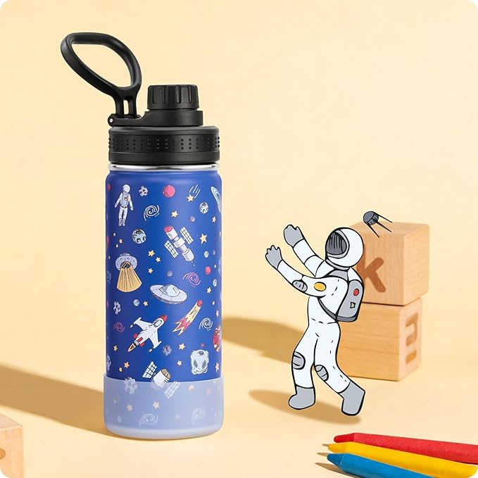 16 oz Insulated Water Bottle for School-Stainless Steel Double Wall Vacuum Water Bottle, Gift for Boys-Astronaut
