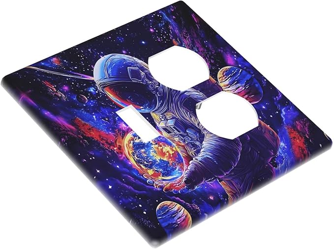 Astronaut Space Cool Galaxy Planet Wallplates 1 Toggle 1 Duplex Switch Plate Electrical GFCI Faceplate Decorative Light Switch Covers for Kids Room Nursery Decor