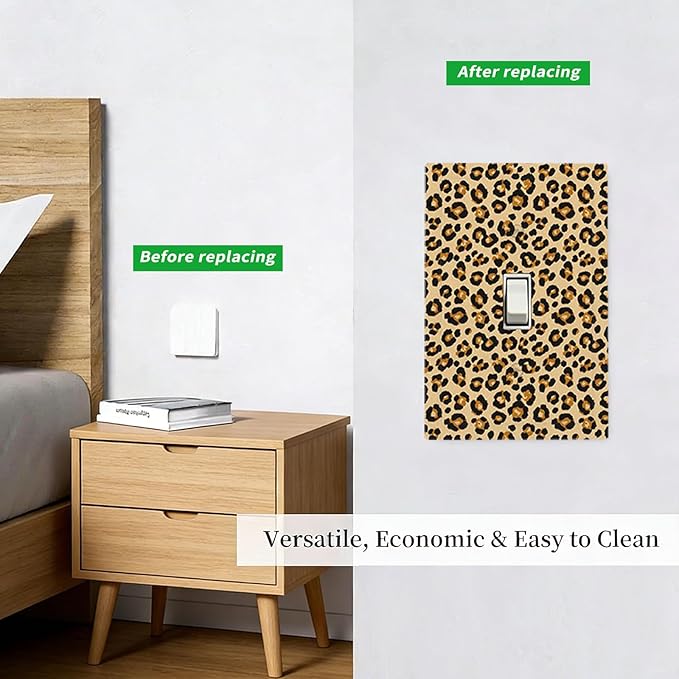 Classic Leopard Print 1-Gang Toggle Light Switch Plate, Retro 90s Wild Safari Bold Leopard Spots Decorative Wall Plate for Bedroom or Vanity