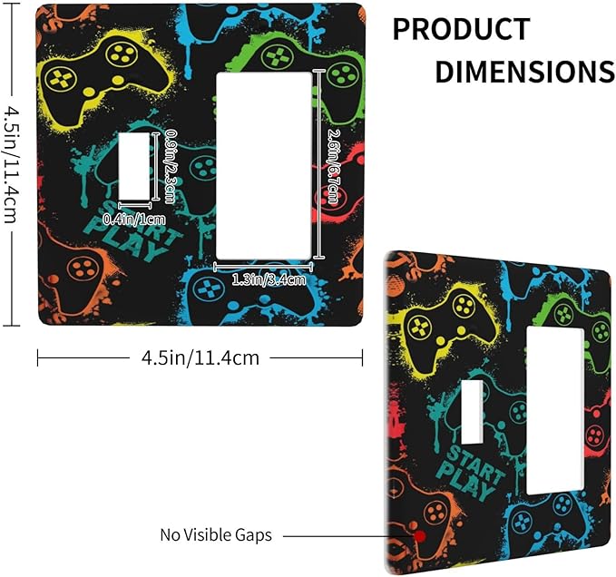 Gaming Hippie Gamer Modern Gamepad Colorful Graffiti Outlet Covers 1 Toggle 1 Rocker Combination Decorative Wall Plate Electrical Switch Plates Light Switch Cover Plate for Kids Room Nursery Decor