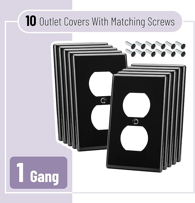 Bates- Black Outlet Covers - 10 Pack Duplex Receptacle Covers, Wall Outlet Cover, Electric Outlet Cover Plate