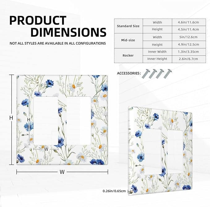 Decorative Outlet Covers Watercolor Daisy Blue Floral Vintage Plant 2 Gang Double Rocker Light Switch Cover Decorative Switch plates Electrical Wallplate GFCI Receptacle for Bedroom Home Decor