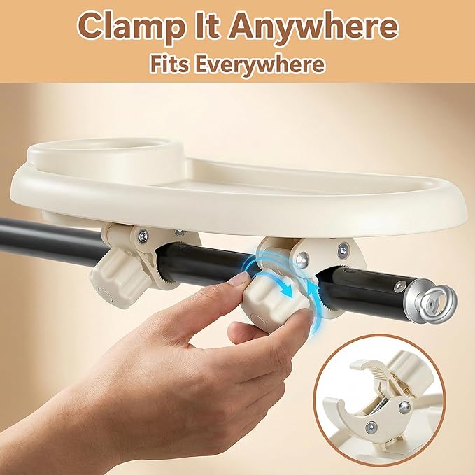 Li&Zhao Universal Stroller Snack Tray 3-in-1 Detachable Stroller Snack Tray Attachment with Secure Phone Holder, Spill-Proof Cup Holders Compartments, Easy-Clean Universal Snack Tray for Stroller