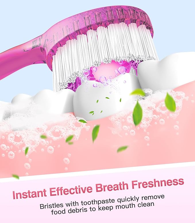 12 Pack 5 in 1 Disposable Mini Toothbrushes with Toothpaste, Floss, Pick & Tongue Scraper, Individually Wrapped, Portable Toothbrush Travel Set for Kids Adults, Sakura Flavor