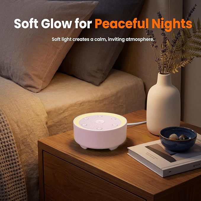Kipcush Baby & Kids White Noise Sound Machine w/Night Light, 21 Non-Looping Sounds, 6 Timers (15-120 min & 8H), Memory, USB Powered for Nursery, Home & Travel