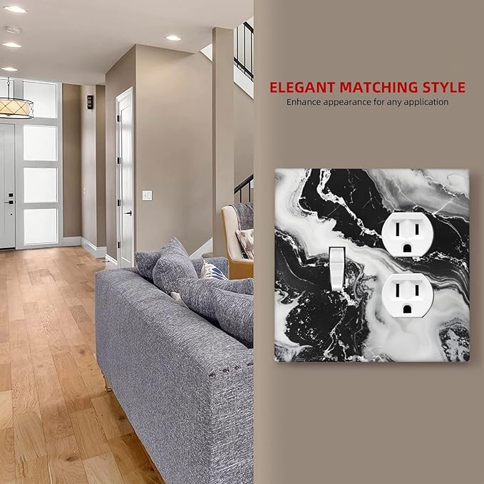 Ink Painting Marble Black White Abstract Luxurious Print Wallplates 1 Toggle 1 Duplex Switch Plate Electrical GFCI Faceplate Decorative Light Switch Covers for Kitchen Office Decor