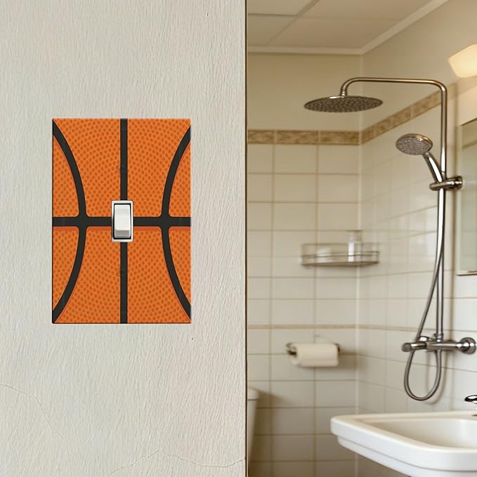 Vintage Basketball Texture 1-Gang Toggle Light Switch Plate, Sports Themed Decorative Wall Plate for Boy's Bedroom Decor