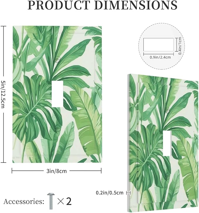 Decorative Light Switch Cover Tropical Palm Tree Leaf Green Plant 1 Gang Single Toggle Device Electrical Faceplate Switchplates Decorator Outlet Wall Plate For Bed Room Living Room Decor