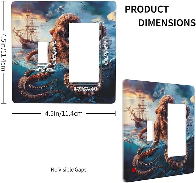 Outlet Covers Deep Ocean Octopus Sailboat Sea Monster 2 Gang Combo Light Switch Cover Plate Toggle Rocker Wallplates Decorative Switch Plates and Outlet Covers for Bathroom Bedroom Decor