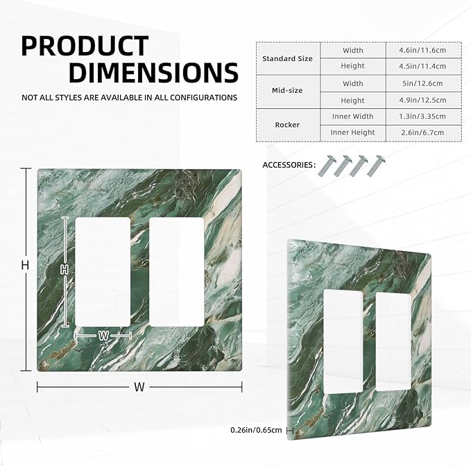Decorative Outlet Covers with Modern Luxury Green Marble Texture Design 2 Gang Wall Plate Double Rocker Light Switch Cover Switch Plate Cover for Kitchen Bathroom Decor