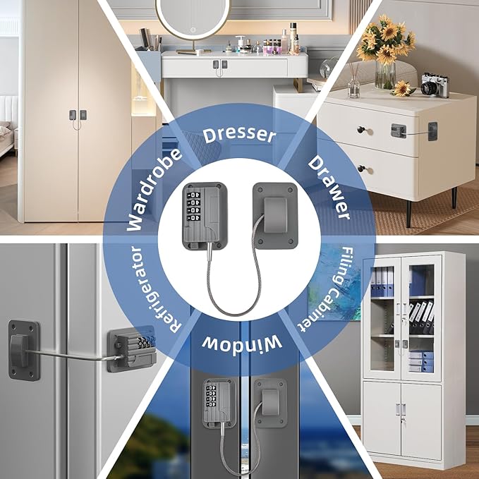 RORMGO Refrigerator Lock, Heavy Duty Fridge Locks for Kids, Freezer Lock with Combination for Refrigerator Drawer Cabinet Safety, Easy to Install No Keys Needed Grey, 2 Packs