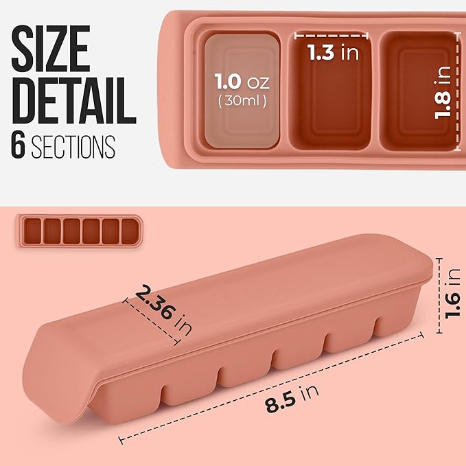1 oz/6 Sections Silicone Ice Cube Freezer Tray with Lid, 100% Food-Grade Platinum Silicone,Leak Resistance & Dishwasher Safe for Baby Food Prep,Breast Milk,Purees - Korean Made, Indie Pink