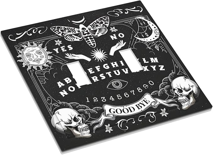 Black Witchy Skeleton Skull Gothic Sun Moon Decorative Switch Plates 2 Gang Double Toggle Outlet Light Switch Cover Wall Plate Electrical Faceplate for Bedroom Living Room Decor