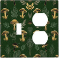 Decorative Outlet Covers Cute Gold Mushtroom Green Plant Leaf 2 Gang Light Switch Cover Plate Single Toggle Duplex Wall Plates for Electrical Outlets Switch Plate Covers for Home Decor