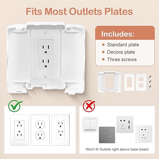 Child Proof Outlet Box Cover, Double Lock System, White, Large Interior Space 2 Pack