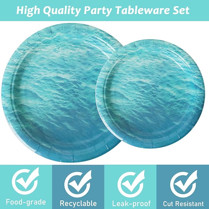 gisgfim 96 Pcs Ocean Sea Plates and Napkins Party Supplies Ocean Waves Birthday Party Tableware Set Sea Theme Party Decorations Favors for Birthday Baby Shower for 24 Guests