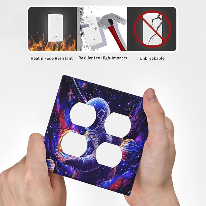Astronaut Space Cool Galaxy Planet Outlet Covers 2 Gang Double Duplex Decorative Light Switch Covers Electrical Wallplates Socket Faceplate for Kids Room Nursery Decor