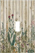 Vintage Wild Flowers Botanical Green Leaves Plants 1 Gang Light Switch Covers Decorative Rustic Wood Plank Single Toggle Wall Plate Switchcover Electrical Switchplate for Farmhouse Bedroom Decor
