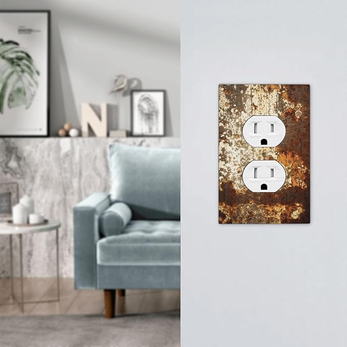 Outlet Covers Vintage Metal Rust Texture Peeling Paint 1 Gang Duplex Light Switch Cover Decorative Switch Plates Electrical Receptacle Faceplate Wall Plate For Farmhouse Cabin Decor