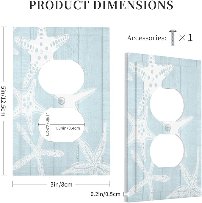 Beach Starfish Vintage Wood Rustic Country Ocean Outlet Covers 1 Gang Duplex Light Switch Cover Decorative Switch Plates Electrical Receptacle Faceplate Wall Plate for Farmhouse Kids Room Decor