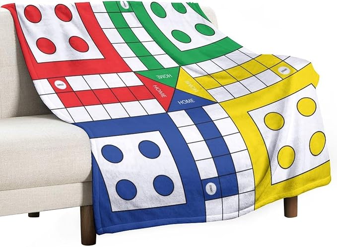 60 x 80 Inches Flannel Throw Blanket Ludo Game Board Birthday Present for Men Women Winter Holiday Soft Blankets for Bedding Sofa