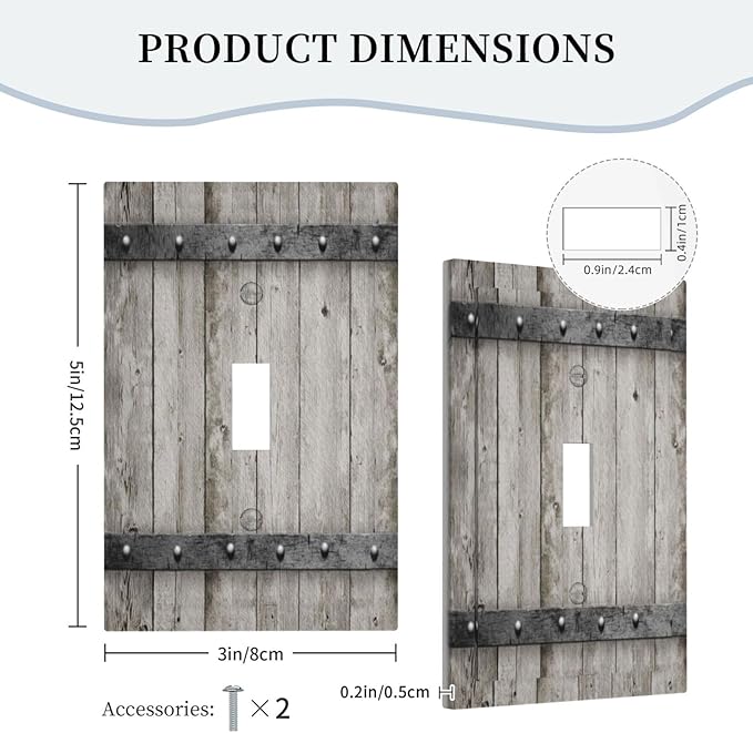 Decorative Switch Plate Covers Vintage Wood Barn Door Texture Printed Country Farmhouse 1 Gang Wall Plate Single Toggle Light Switch Cover Plate Jumbo Electrical Switchplate Receptacle