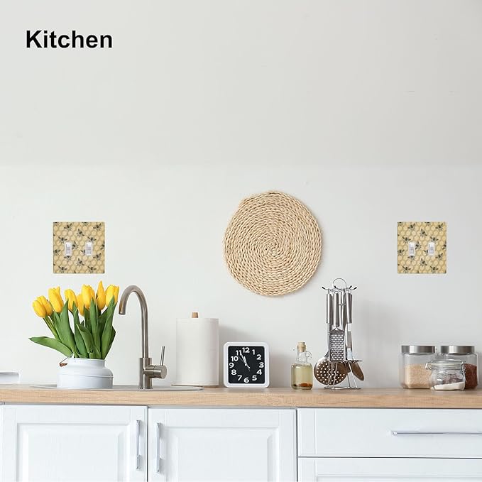 Honey Bee Honeycomb 2-Gang Double Toggle Switch Plate, Vintage Bee Wall Plate for Home, Office, Sunroom & Kitchen