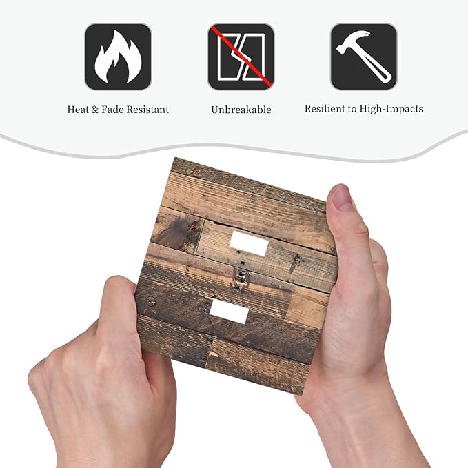 Rustic Brown Wood Plank Vintage Country Wooden Board Decorative Switch Plates 2 Gang Double Toggle Outlet Light Switch Cover Wall Plate Electrical Faceplate for Farmhouse Home Decor