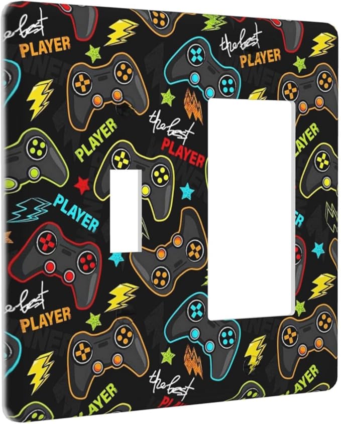 Kid Boys Gamer Gaming Game 2 Gang Single Toggle/Rocker Combination Light Switch Cover Decorative Wall Plate Cover Electrical Faceplate Art Oil Painting Decor
