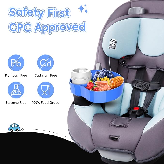 [2 Packs] Kids Car Seat Tray, Travel Tray with Cup Holder for Toddler, Kids Car Seat Food Snack Tray for Road Trip, Stroller snack tray travel must haves - Pink Color+Blue Color