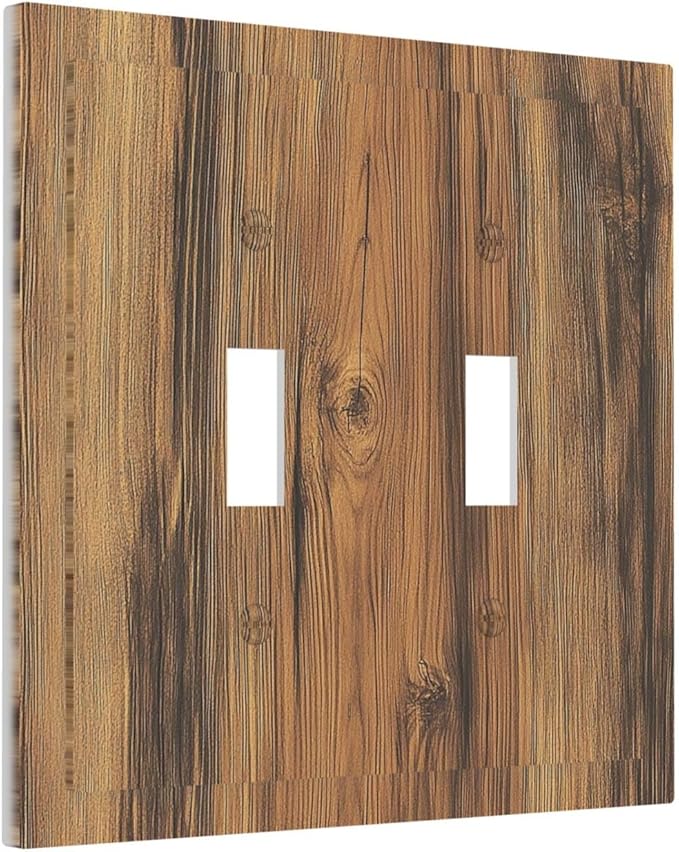 Decorative Switch Plates Vintage Rustic Country Brown Wood 2 Gang Double Toggle Outlet Light Switch Cover Wall Plate Electrical Faceplate For Farmhouse Cabin Decor