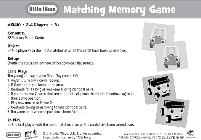 TCG Toys Little Tikes - Memory Matching Card Game - Featuring 72 Full Color Pieces - Promote and Improve Memory & Sensory Development Skills. Great Gift for Boys and Girls Over Age 3.