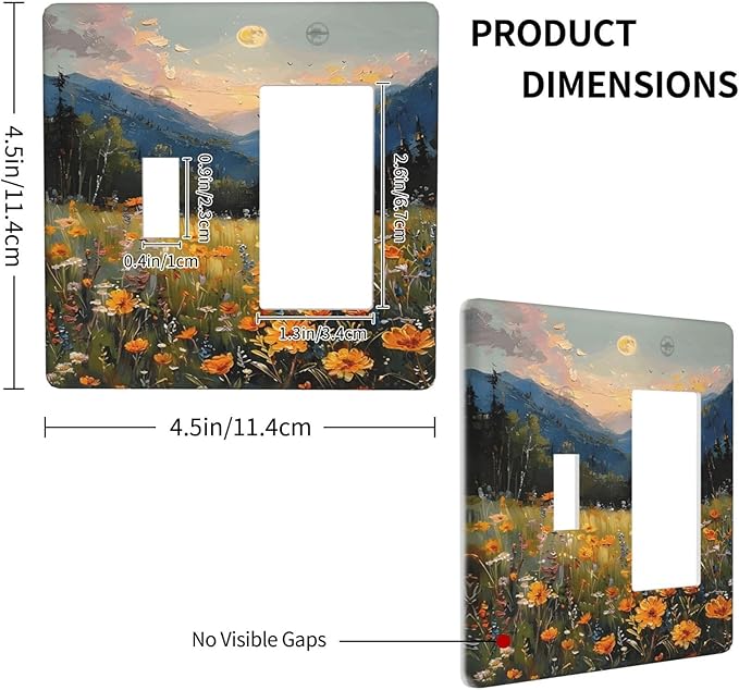 Sunset Wild Flower Field Floral Nature Landscape Outlet Covers 1 Toggle 1 Rocker Combination Decorative Wall Plate Electrical Switch Plates Light Switch Cover Plate for Farmhouse Bedroom Decor