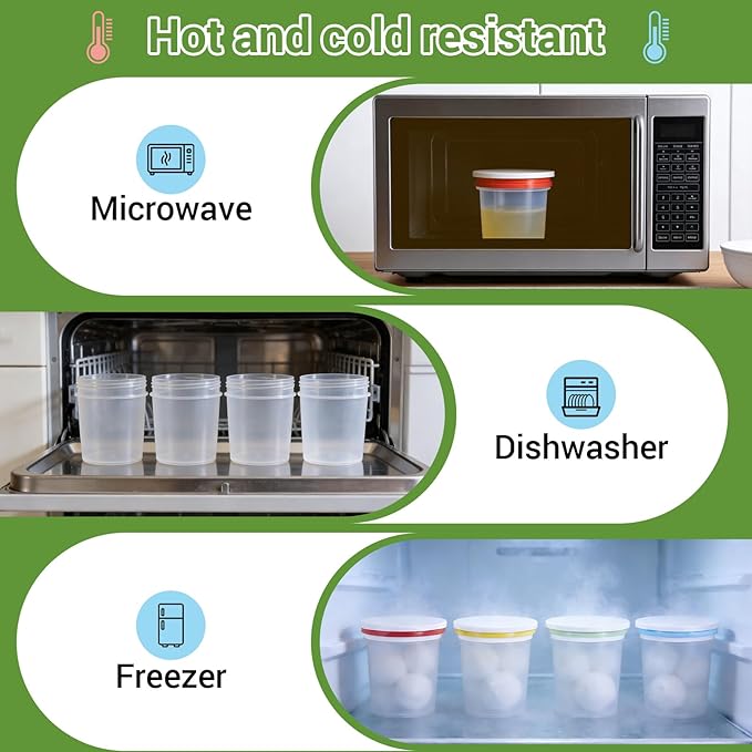 ASEVAT 16 Pack 8.67 oz Food Storage Containers with Twist Lids – Leakproof BPA-Free Soup Containers, Microwave/Dishwasher Safe Freezer Containers for Meal Prep, Leftovers & Takeout