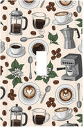 Whimsical Coffee Shop 1-Gang Toggle Light Switch Plate, Vintage Coffee Culture Espresso Decorative Wall Plate for Dining Room Decor