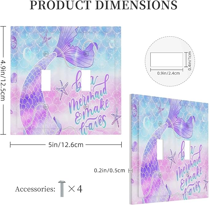 Purple Mermaid Tail Scales 2 Gang Double Toggle Outlet Light Switch Cover Wall Plate Electrical Faceplate Decorative Dual Device Switchplate