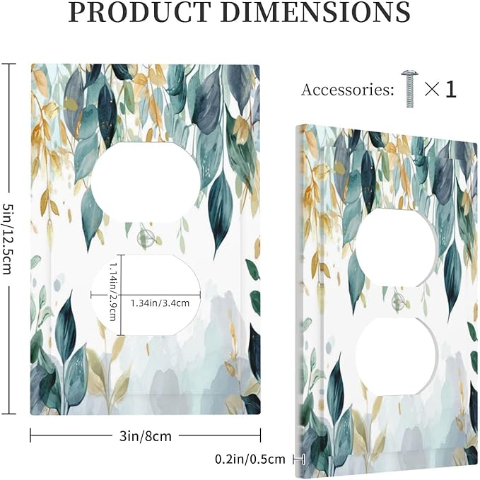 Boho Goldgreen Leaf Botanical Eucalyptus Leaves Outlet Covers 1 Gang Duplex Light Switch Cover Decorative Switch Plates Electrical Receptacle Faceplate Wall Plate for Bedroom Living Room Decor