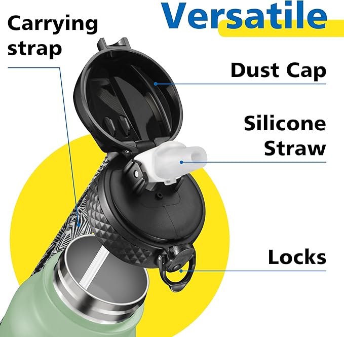 Han's Bottle Sports Water Bottle - 32 Oz, Straw Lid, Leak Proof, Vacuum Insulated Stainless Steel, Double Walled, Thermo Mug,Pine Green