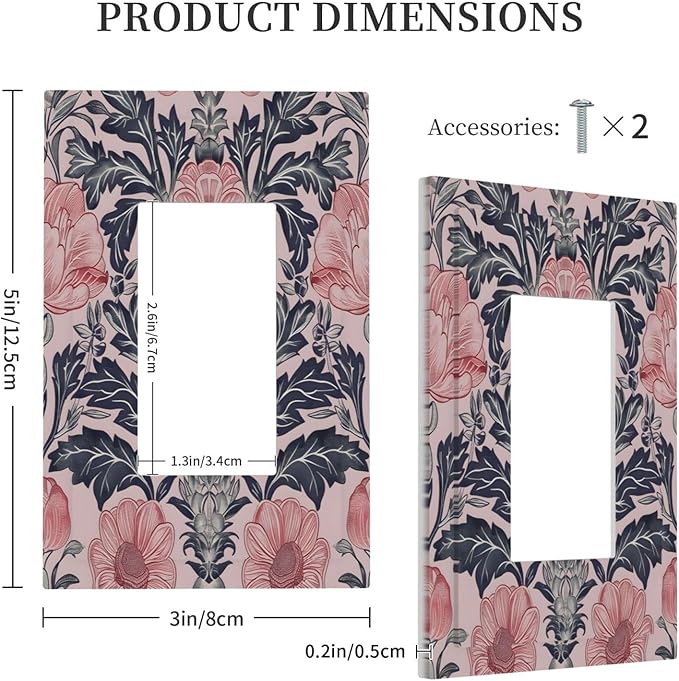 Pink Floral Vintage Botanical Boho Flower Decorative Outlet Covers 1 Gang Single Rocker Light Switch Cover Plate Wall Plates GFCI Faceplate for Farmhouse Home Decor