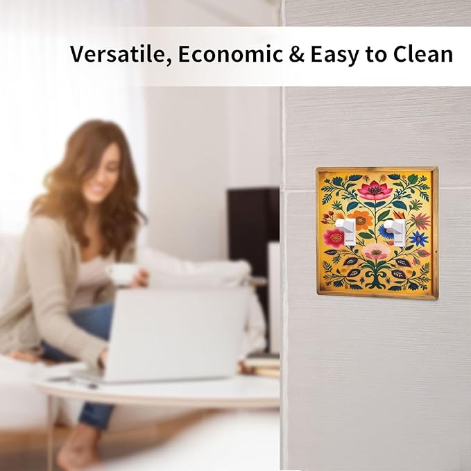 Decorative Art Light Switch Covers ColorFul Blooms 2 Gang Double Toggle Wall Plate Decorative Switchcover Electrical Switchplate for Home Decor